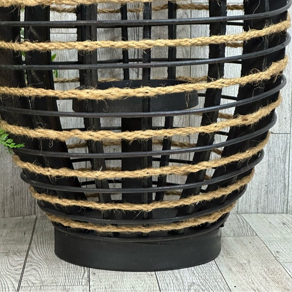 Lantern Home Decor Wooden & Twine Rope With A Center Candle Holder Black & Tan - Picture 7 of 7